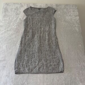 Lina Tomei Womens Italian Linen Cap Sleeve Shift Dress M - XL Gray Embroidered